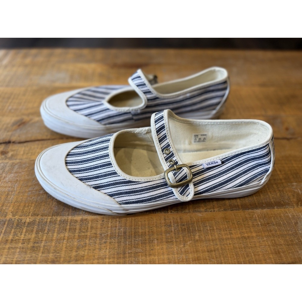 Vans Mary Jane Shoes Size 11 Women's.  White and Blue Buckle Flats Comfort